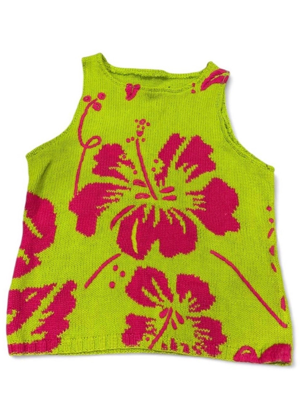 Lime & Hot Pink Floral Knit Tank Top